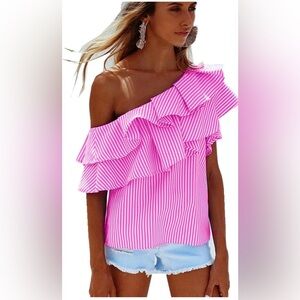 Boutique brand. Size Small.  Off shoulder Ruffled Blouse